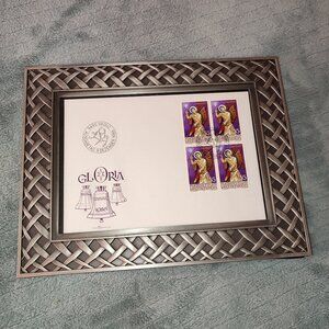 Braided Pewter Frame Liechtenstein Christmas FDC 1986 Vintage Arch Angel Michael